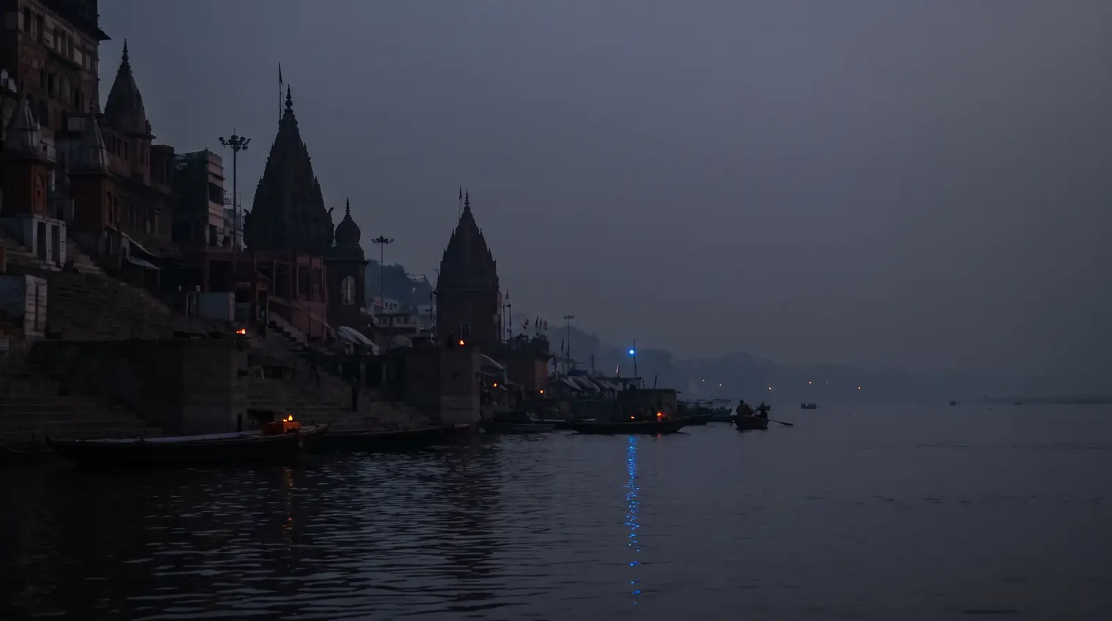 Cinematic dusk view of Varanasi